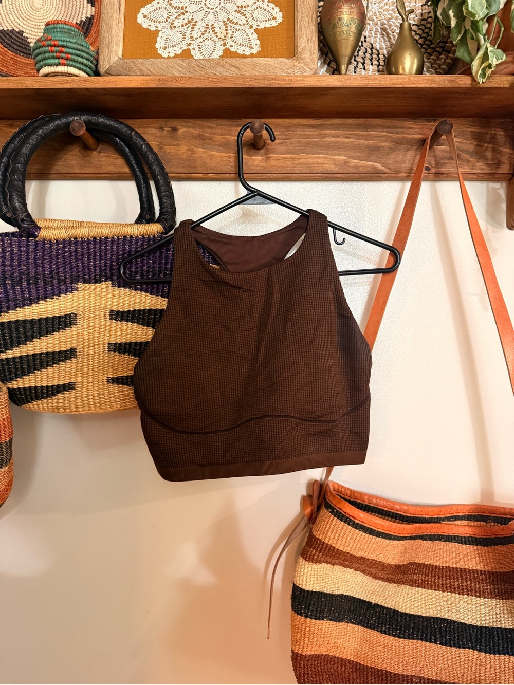 Aerie Brown Ribbed High Neck Crop Top